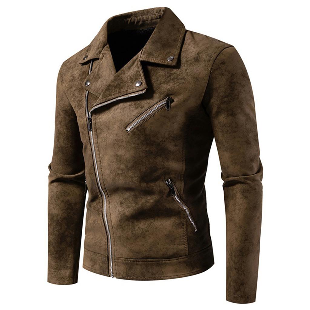 Men's Leather Imitation Leather PU Jacket Large Lapel Light Mature Style Motorcycle Trendy Men's Jacket