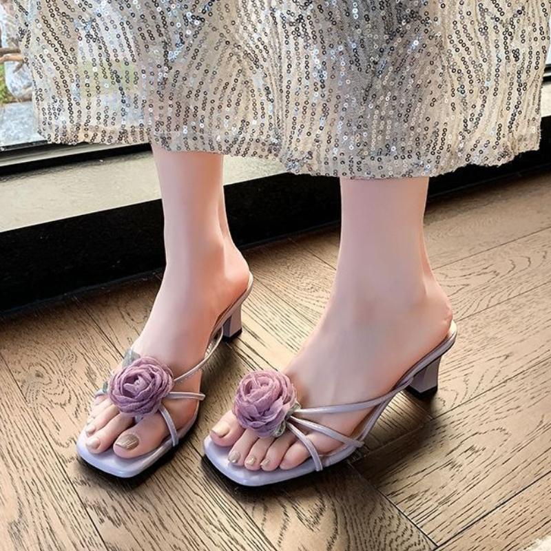 Flowers Heeled Slides New Collection Shoes Chic Elegant Style Stylish 2025 Trend 39 Women's Slippers and Ladies Sandals On Sale