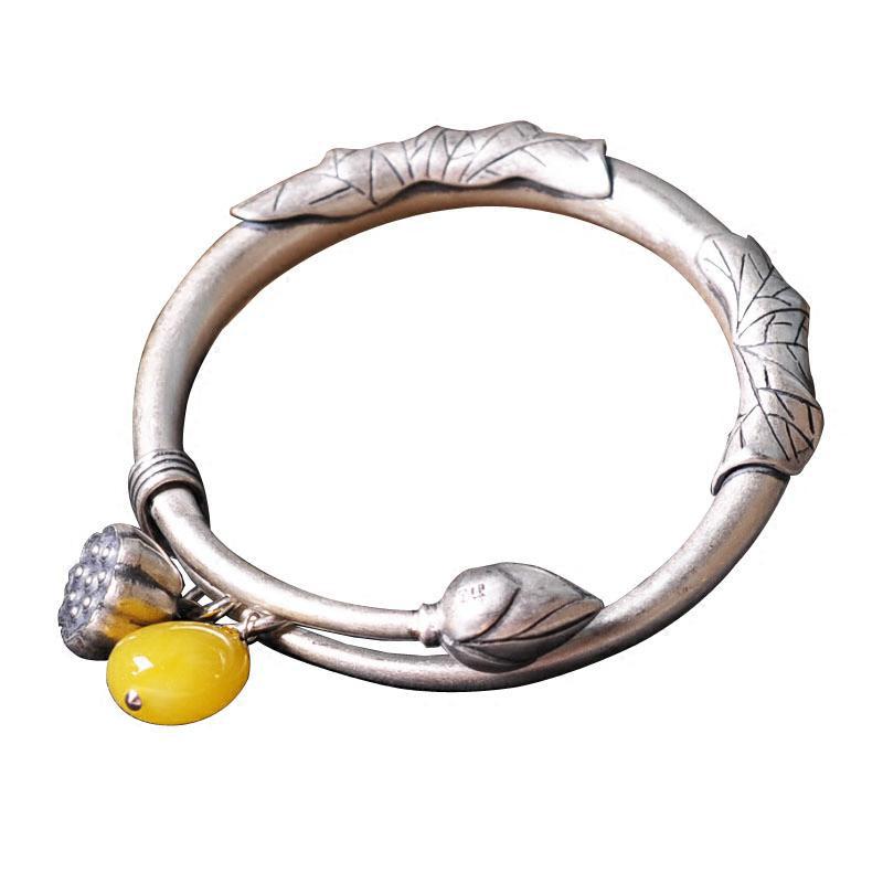 Lotus, Lotus, Retro Ethnic Style, Honey Wax, Ancient Method, Push Pull Bracelet