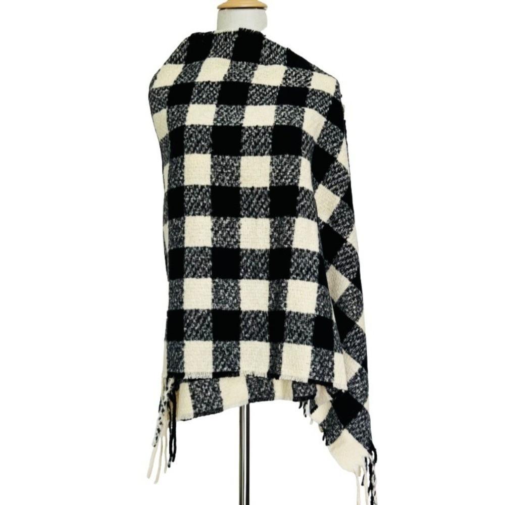 Checkered Wool Tassel Scarf Coldproof Women Cashmere Shawl Fashion Winter Cashmere Scarves Girls