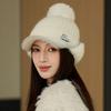 Women's Autumn Winter Thick Fur Ball Knitted Cap Solid Color Baseball Cap