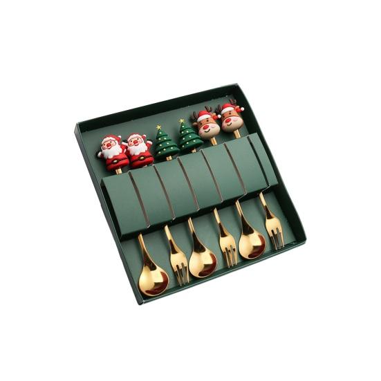 Sada 6 ks/sada vánoční krabičky na vidličku, sada lžíce s dárkovým jídlem z nerezové oceli Xmas Charm Topper