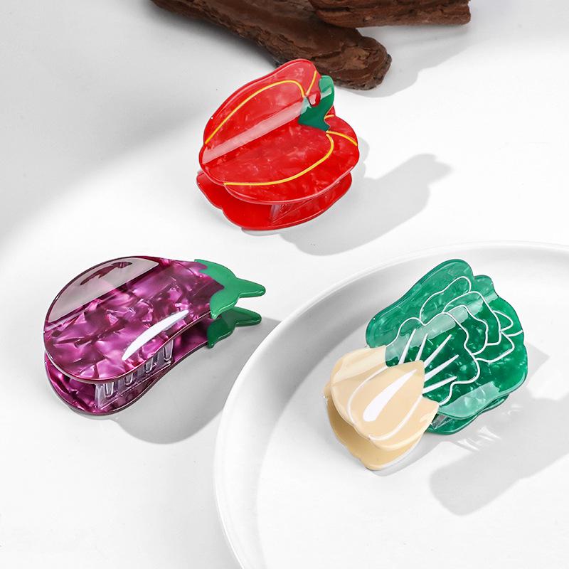 Zanbei Ya Acetate Vegetable Series Claw Clip: Trendy Ins Style Hairpin for Elegant Back of Head.