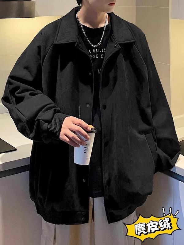 Dingfengbaoluo Men's Casual Suede Baseball Jacket