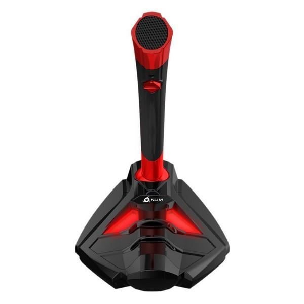 Microphone à Pied USB KLIM Voice pour Ordinateur - Micro de Bureau Professionnel - Microphone de Gamer PC PS4 - Rouge et Noir