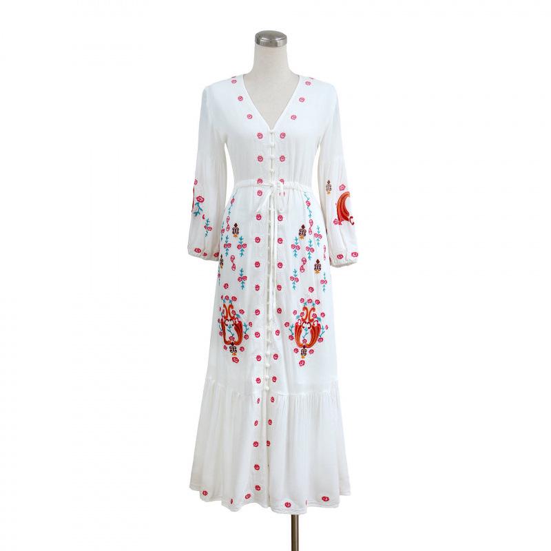 2025 Kwiecista Vintage Haftowana Sukienka Letnia Plażowa z Frędzlami dla Kobiet