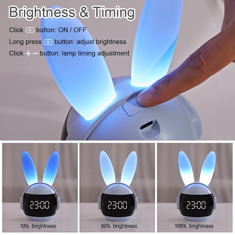 1pc Rabbit Alarm Clock Light Countdown Wake Clock with Night Lights Alarm Clock LED Light for Bedroom