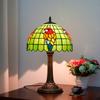 Handmade Parrot Motif Green Table Lamp Vintage Colored Glass Shade Christmas Gift Idea Decorative Lighting