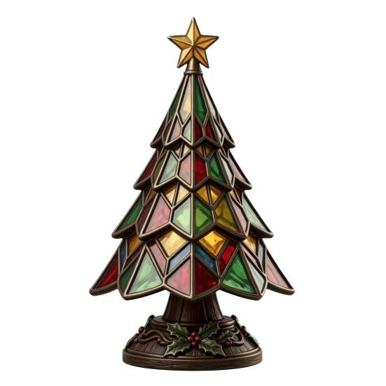 Exquisite Resin Craft Ornaments Christmas Tree Table Lamp, Stained Glass Effect LED Night Light, Colorful Desktop Holiday Decorations Bedside