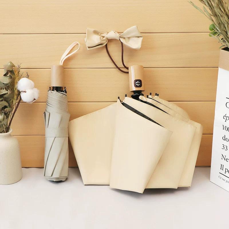Sun Umbrella Female Foldable Rain Dual-Use Ins Wind Pure Color Minimalist Automatic Sun Protection UV Protection Sun Umbrella