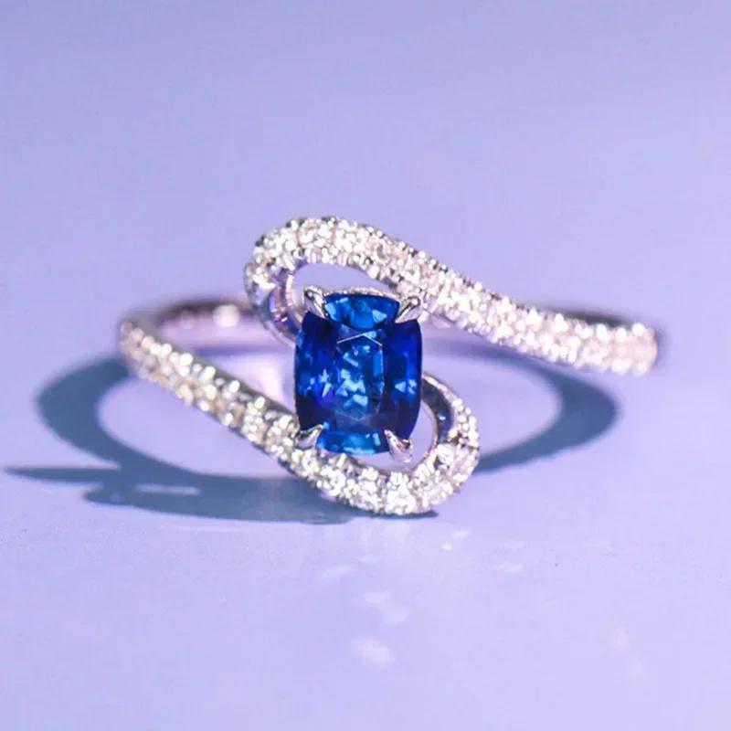 2026 New Blue Cube Zircon Attends Banquet Ring Fashionable, Elegant, High End Women's Bridal Luxury Inlaid Jewelry Accessories