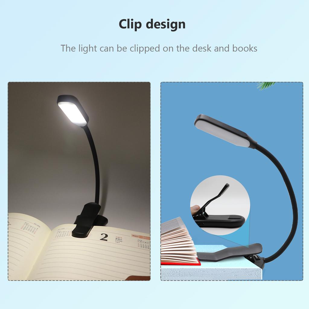 LED Clip On Book Light, 3 Brightness Flexible Night Reading Lamp and Eye Charging Night Light for Kids   On Book
