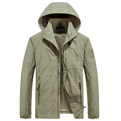 Jacket Men's Spring and Autumn Thin Casual Windbreaker Men's Jacket Green Loose Large Size Hooded Sports Jacket 7868