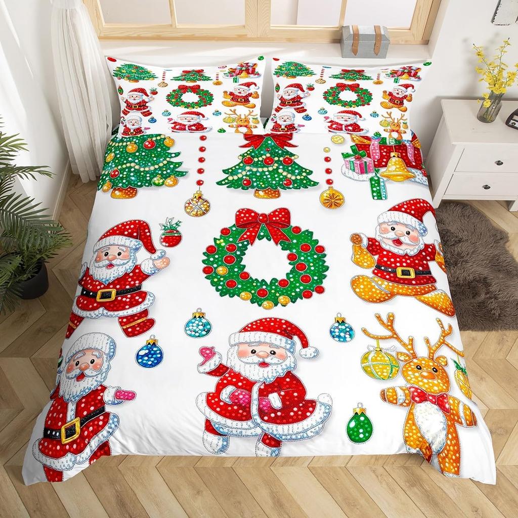 Kreslený Zimní Dům Povlak na Peřinu Roztomilé Zvíře Jelen Santa Claus Ložní Soupravy Vánoční Téma Rustikální Farmářský Styl Přikrývka