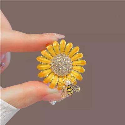Moda Lusso Strass Ape Smalto Girasole Spille Abbigliamento Donna Cappotto Gioielli Accessori