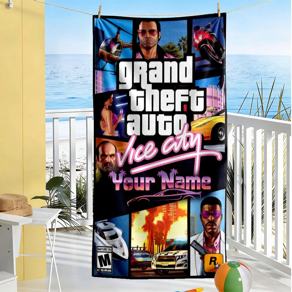 Grand Theft Auto Customize Text Beach Towel Quick-Dry Soft Microfiber Ideal for Travel Outdoor Swim Pool Yoga Surf Camping Hiking Gym Gift Holiday