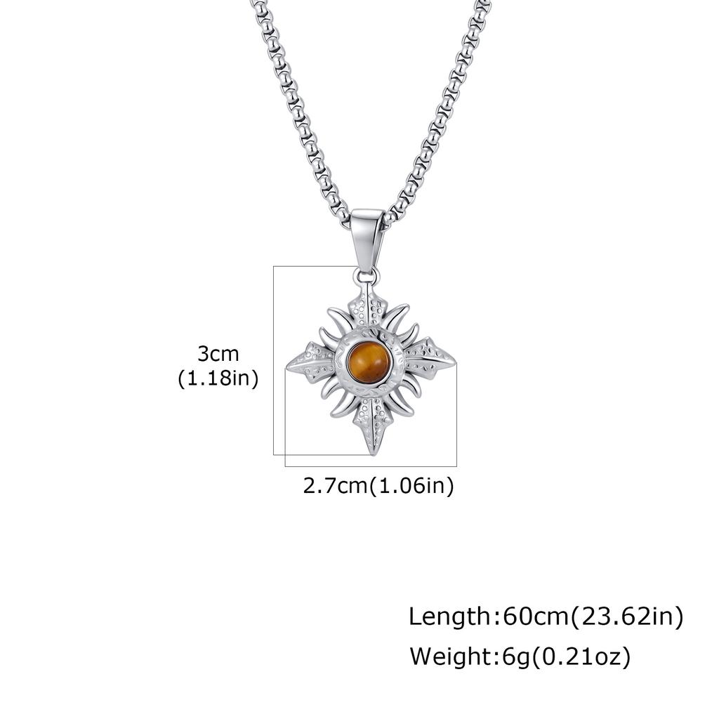 Vintage Punk Natürlicher Tigerauge Stein Geometrischer Anhänger Halskette für Herren Mode Edelstahl Hals Schmuck Geschenk