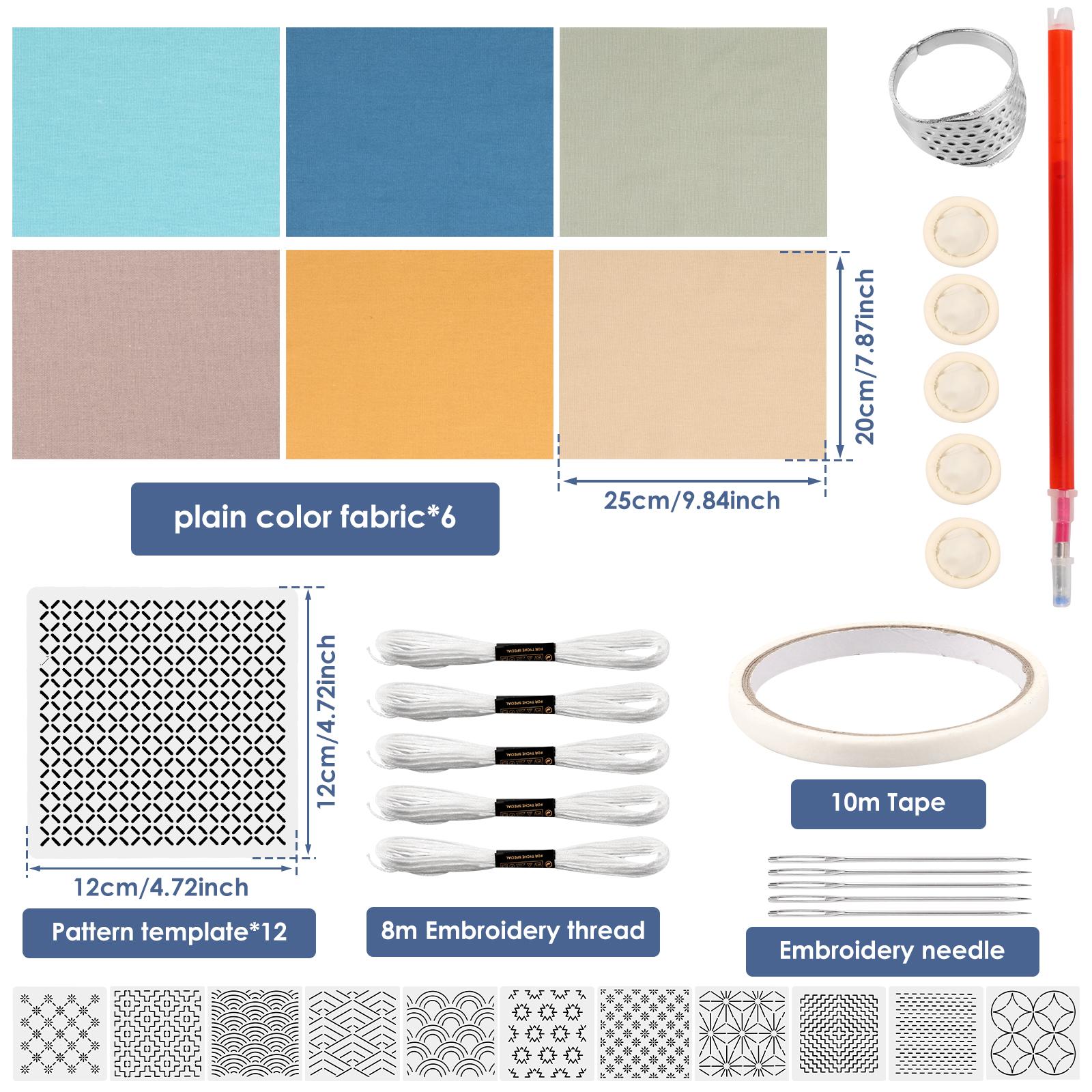 

Набір з 12 трафаретів Сашико, повний набір ниток та голок Сашико, наперсток, набір для вишивки на джинсовій тканині для початківців, квілтинг