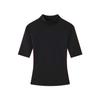 T-shirt Estiva Slim Fit Retrò in Tencel Lycra, Scollo Alto, Spalla Dritta, Manica a Cinque Quarti