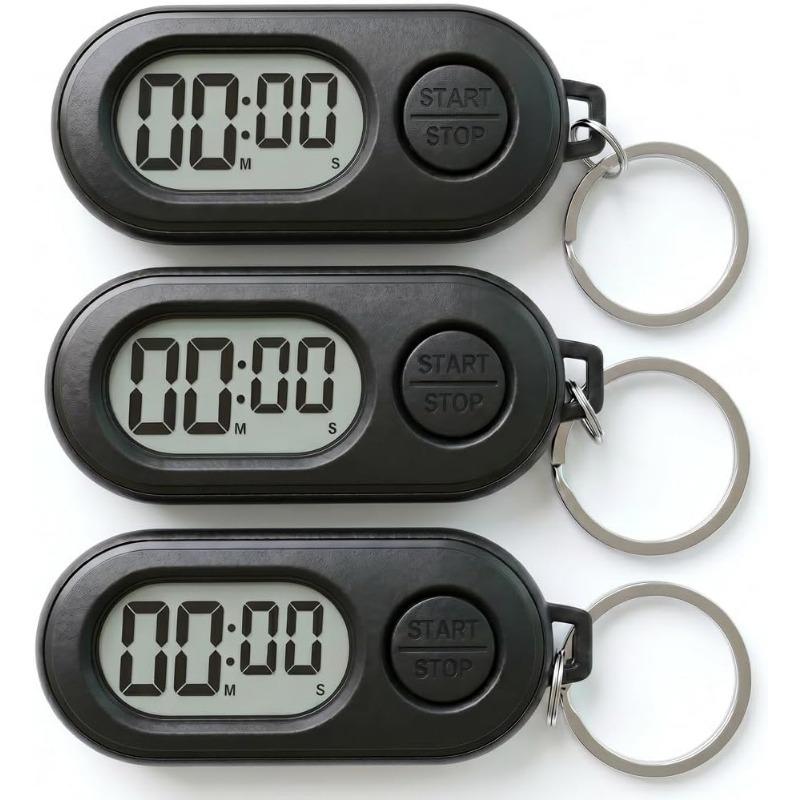 3 Pack Mini Keychain Timer, Portable Digital Pocket Stopwatch & Countdown Clock, Small Clip On Timer for Gym Workout, Cooking, Study & Classroom,