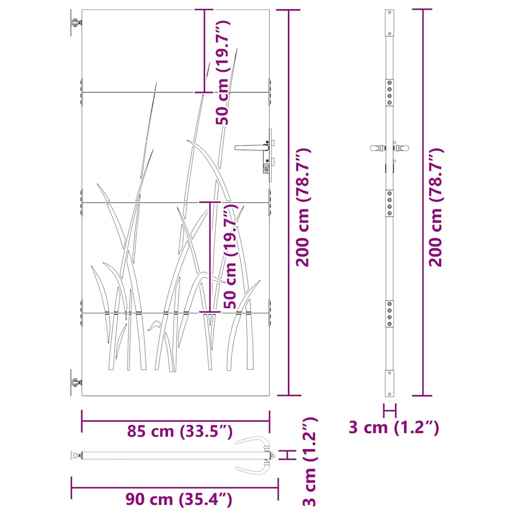 Gartentor 85 x 200 cm Cortenstahl Grasdesign