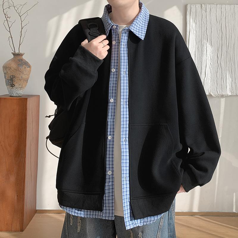 Fake Two-piece Plaid Sweater Men's Design Casual Coat College Style Lapel Cardigan