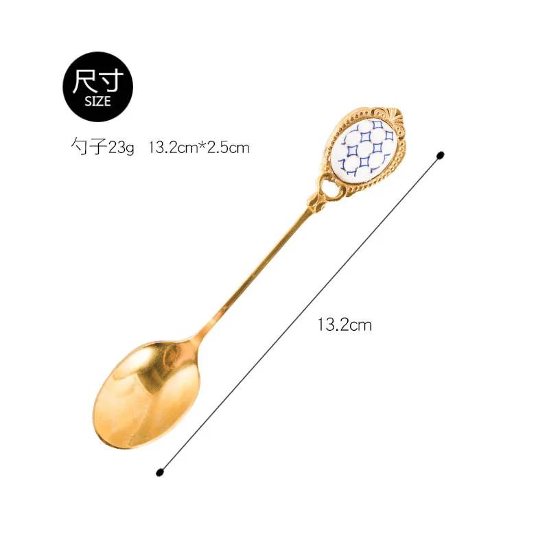 New Elegant Ceramic Dessert Honey Spoon Stainless Steel Golden Coffee Milk Spoon Creative Mixing Spoon