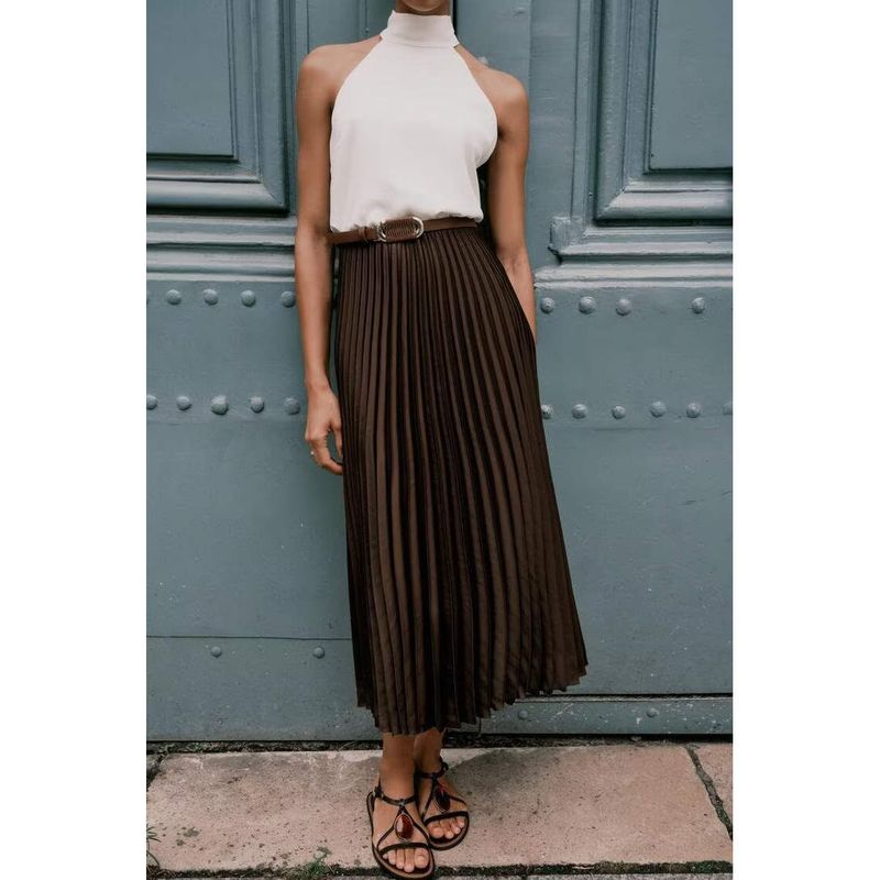 Zbzr Spring New Women clothes Western Style Fashion Small Pleated Patchwork Midi Dress 8462335 700