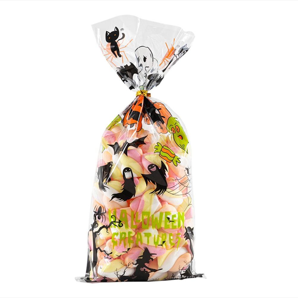 50pcs Snack Pouch Halloween Candy Bags Transparent Cellophane Pack Gift Bags Kids Party Favors