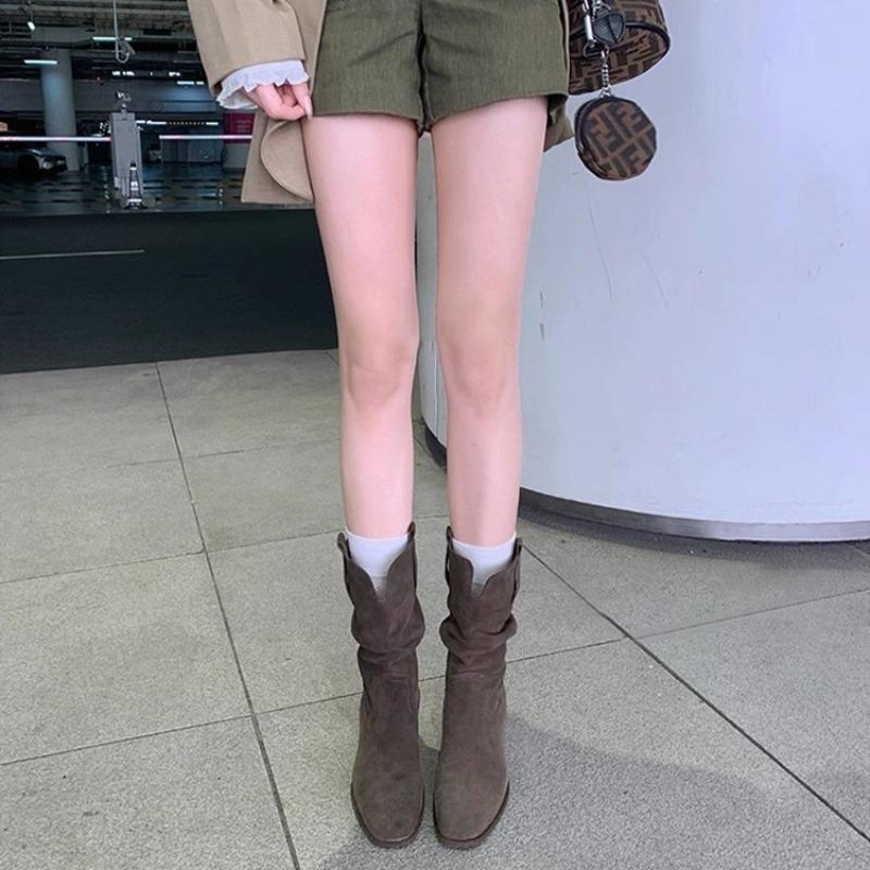 Rindleder Modell~ echtes Leder klein Innenhöhe Erhöhung cm Martin Stiefel Damen dicker Absatz dünn Western mittelhoher Schaft Kurzstiefel Stiefel zum Stapeln