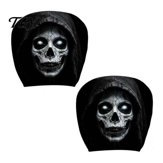 Funny Prank Car Accessories 2Pcs Ghost Face Headrest Covers, Halloween Horror Seat Decorations, Holiday Atmosphere Decor Universal Fit