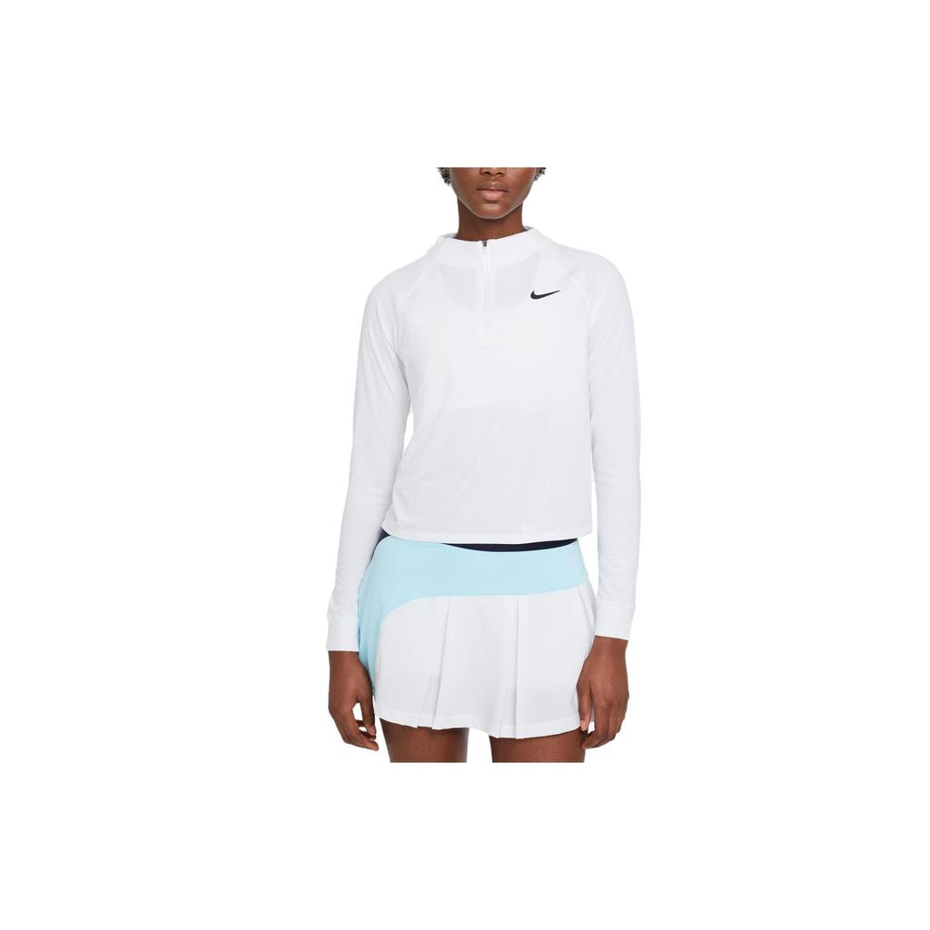 Nike Dri-Fit Short Sleeve Knit Half-Zip Tennis Top Women tops White Black CV4698-100