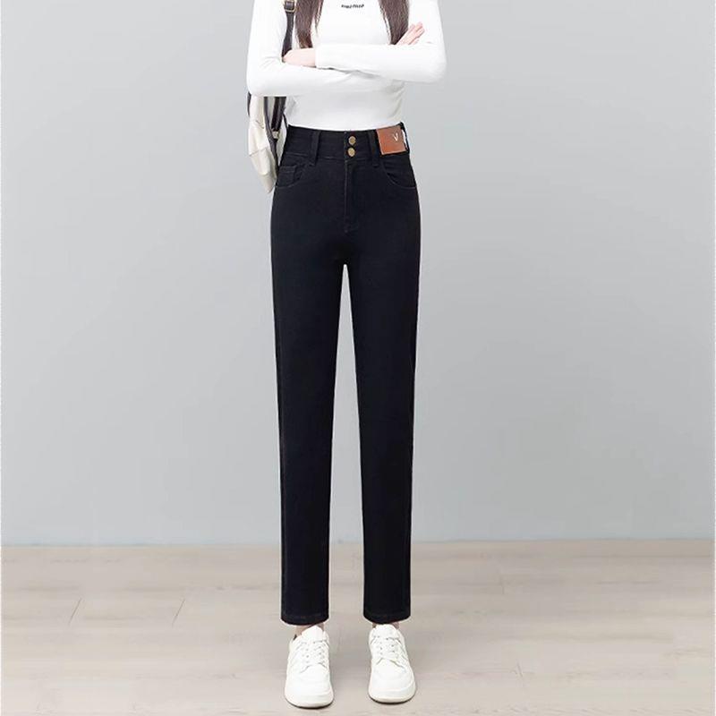 

Women s High-Waisted Slimming Straight-Leg Jeans: Elastic, Loose, Perfect for Autumn & Winter. Ideal for Middle-Aged Moms. Size 33 (150-160 lbs)
