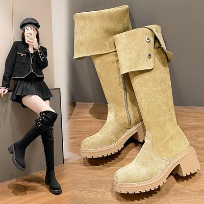 Over-Knee Long Boots Women's Autumn Winter New High Heel High Tube Knight Boots Velvet Casual Slim