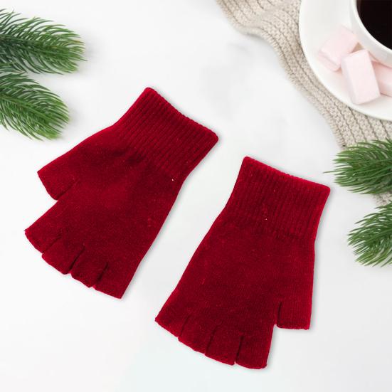 1 Pair Black Half Finger Gloves Women Men Woolen Yarn Knitting Gloves Solid Color Elastic Warm Riding Sport Workout Mittens