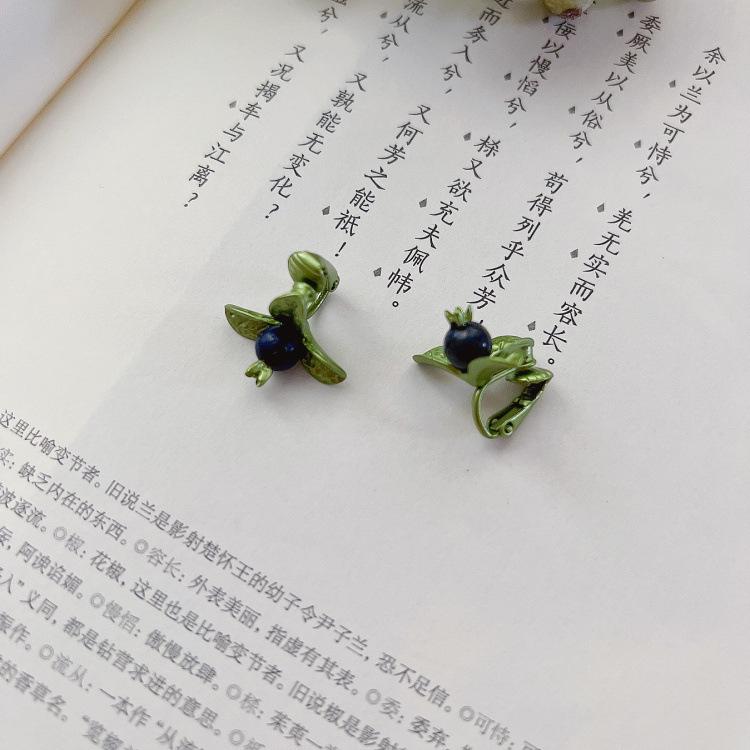 Blueberry Lapis Lazuli Mori Style Enamel Brooch & 925 Silver Earrings/Clips