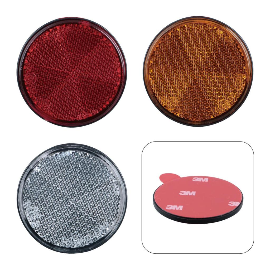 JET INOUE Reflector, Round, 2.4 In (60 Mm) with E Mark, Double-Sided Tape Fixed Type, Amber, Black Base