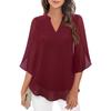 Fashion Loose Casual Summer Chiffon Blouse Women Loose V-neck Shirt Elegant Short Sleeve Solid Color Top Office Ladies Female Basic Women's Clothing