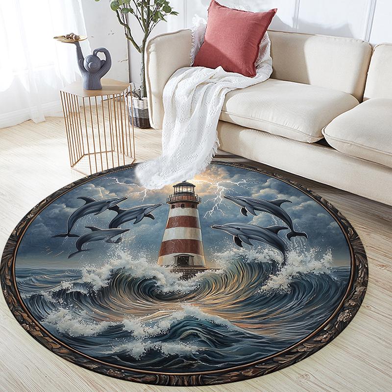 Dolphin pattern round rug,Carpet Rug for Living Room Bedroom Sofa Playroom Decor,Non-slip Floor Mat,Holiday Gifts and Birthday Gifts