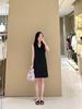 Cotton A-line Black Tie-Up Dress - Sleeveless, Standard Fit, New Summer Arrival