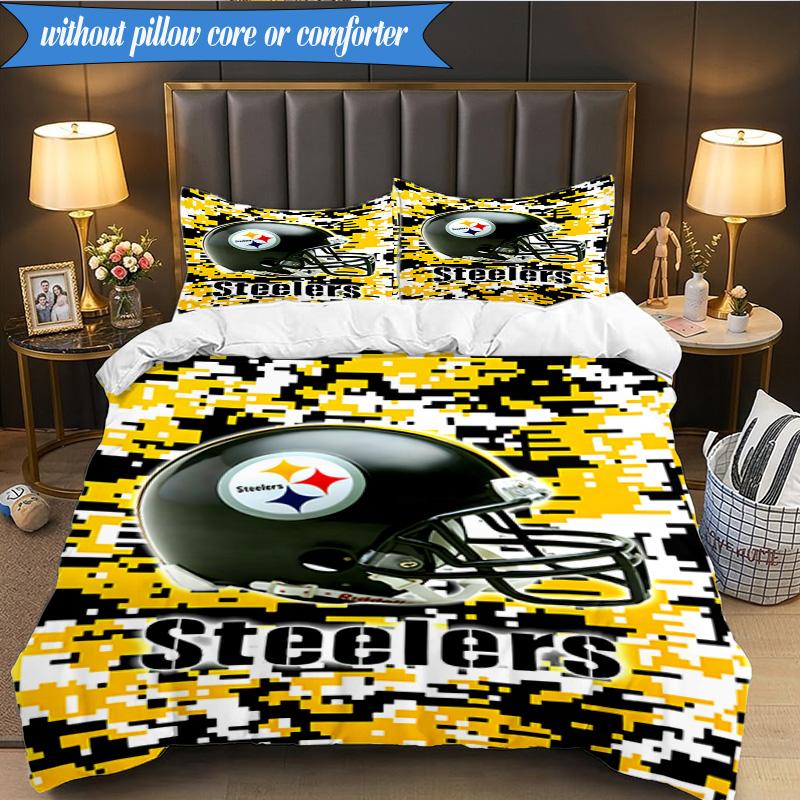 Pittsburgh Steelers Logo Art 3pcs Bedding,Including 1pc Duvet Cover And 2pcs Pillowcases Perfect for Christmas,Ideal for Bedroom, Dormitory
