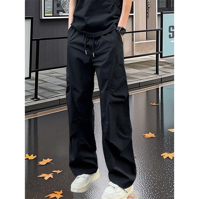 Men's Lightweight Cargo Parachute Pants Casual Loose Fit Straight Leg Quick Dry Streetwear Trousers