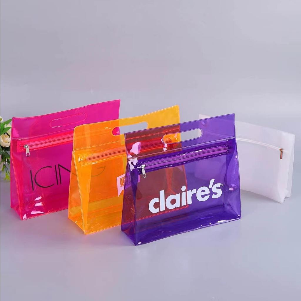 Custom Logo PVC Cosmetic Bag with Zipper and Handle Durable Jelly Beauty Makeup Pouch for Lipstick and Perfume Gift