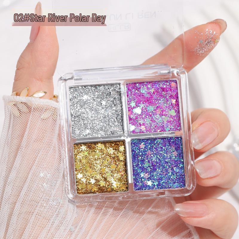 Four-color Glitter Eyeshadow Gel: Fine Shimmer for Stage, Festival, or Event Makeup. No Glue Needed.