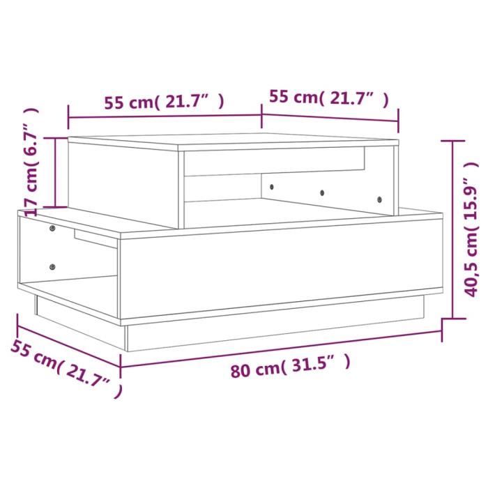 814517 vidaXL Table basse Marron miel 80x55x40,5 cm Bois massif de pin