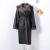 Damska ciepła gruba skórzana kurtka z klapami, zimowy płaszcz z wełny jagnięcej, długi rękaw, kieszeń, jednorzędowy płaszcz uliczny z paskiem