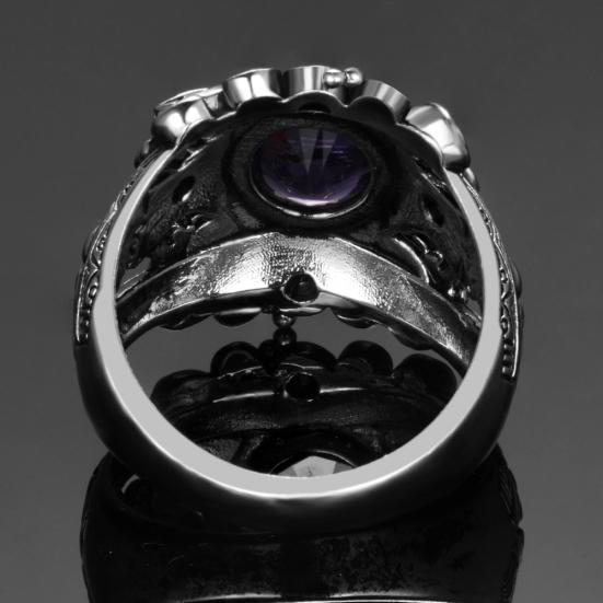 Vintage Round Faux Amethyst Inlaid Carved Flower Women Finger Ring Jewelry Gift