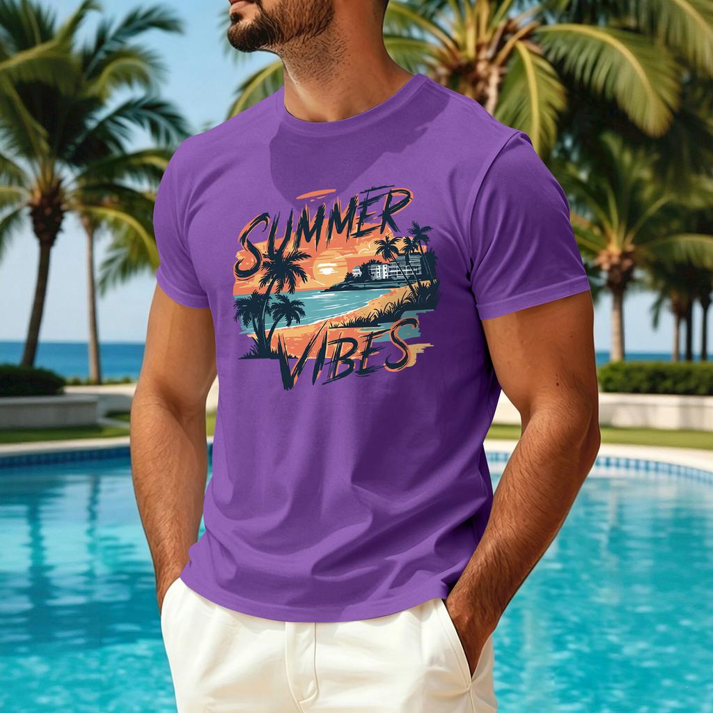 Men’s Summer Short Sleeve Crew Neck Ice Silk T Shirt with Hawaiian Print Casual Sun Protection Quick Dry Top