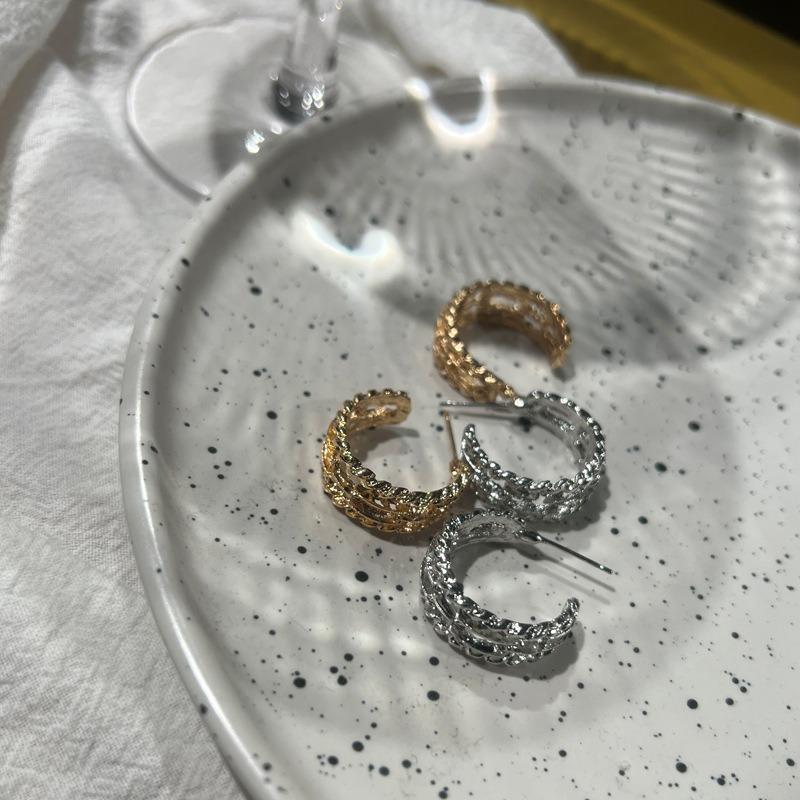 Concave Shape Recommendation~ French Fashionable Exaggerated Retro Personality High Sense Hollow Woven C-shaped Ring Ring Earrings