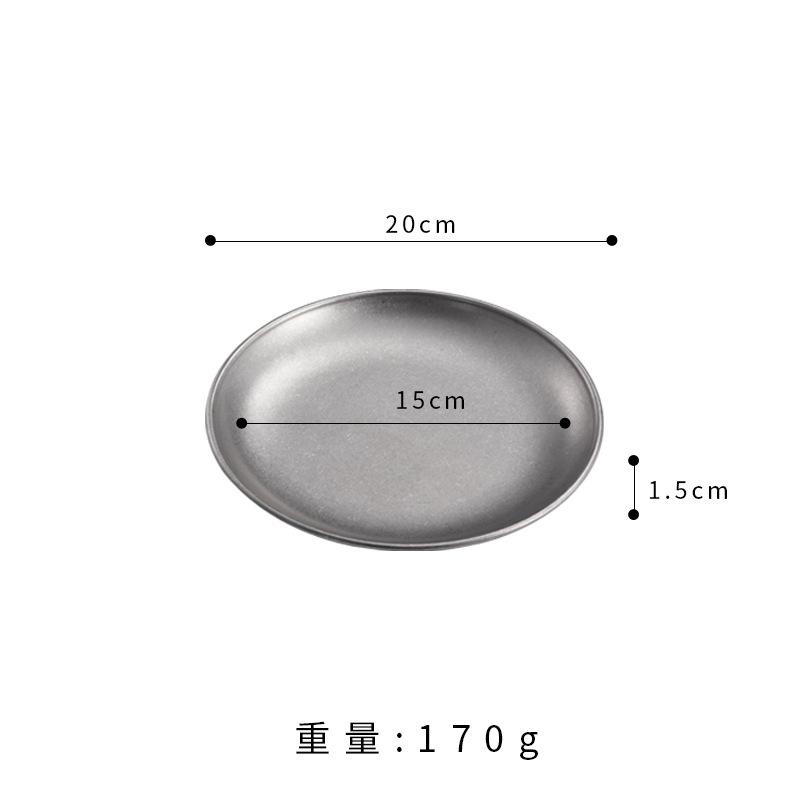 Korean version of stainless steel plate coffee shop tray flat bottom shallow plate barbecue plate bone plate retro tableware